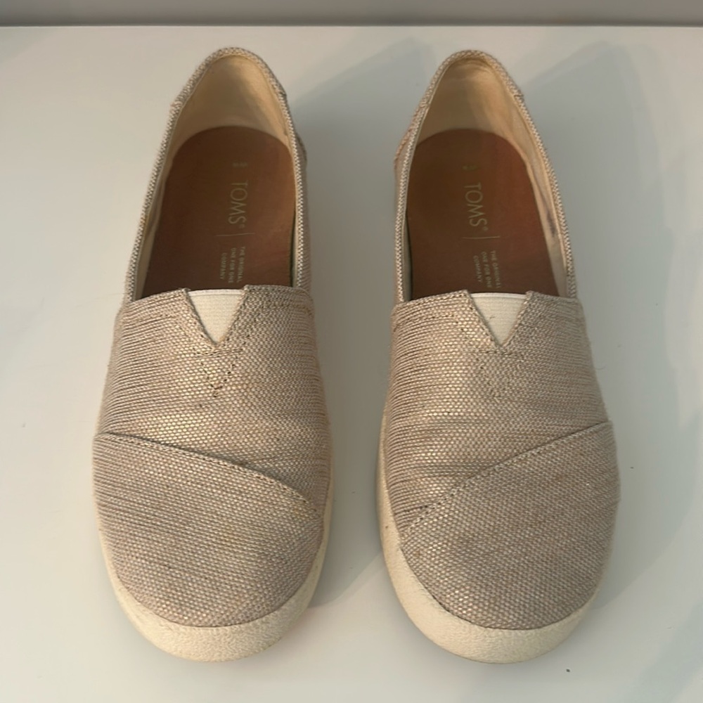 Toms Avalon Linen Flats Slip-On Canvas Shoes - 8